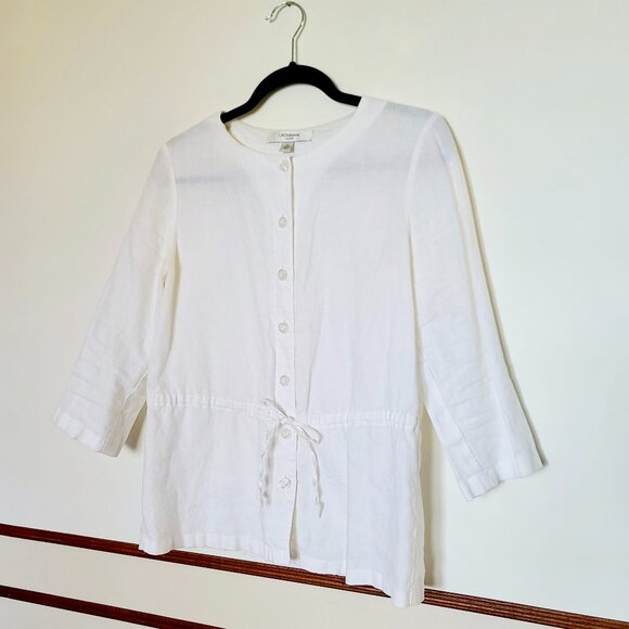 Liz Claiborne Linen Button Down Shirt Blouse Jacket with Waist Tie - Picture 1 of 6